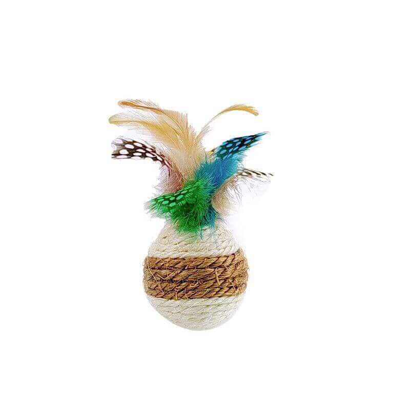 Jouet balle sonore en sisal avec plumes