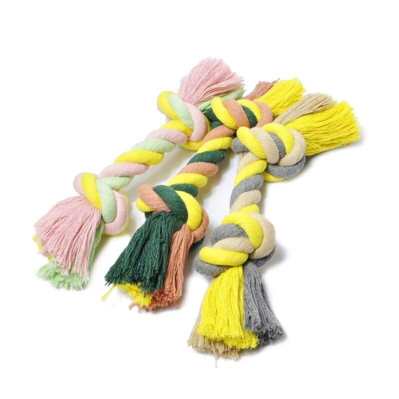 Jouet corde colorée 2 noeuds 38cm