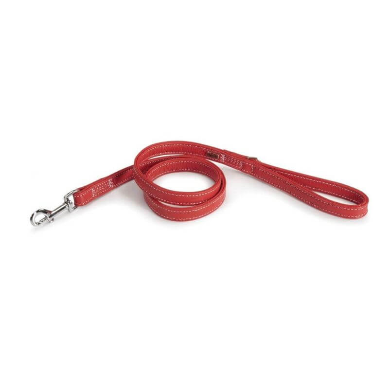 Laisse en cuir de veau coordonnée - rouge - 15x1200mm Laisse en cuir de veau coordonnée - rouge - 15x1200mm
